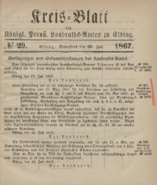 Kreis-Blatt des Königlich Preußischen Landraths-Amtes zu Elbing, Nr. 29 Sonnabend 20 Juli 1867