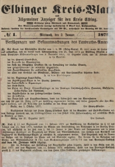 Kreis-Blatt des Königlich Preußischen Landraths-Amtes zu Elbing, Nr. 1 Mittwoch 2 Januar 1878