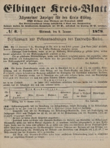 Kreis-Blatt des Königlich Preußischen Landraths-Amtes zu Elbing, Nr. 3 Mittwoch 9 Januar 1878
