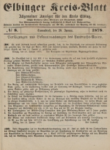 Kreis-Blatt des Königlich Preußischen Landraths-Amtes zu Elbing, Nr. 8 Sonnabend 26 Januar 1878