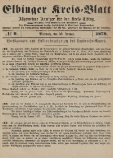 Kreis-Blatt des Königlich Preußischen Landraths-Amtes zu Elbing, Nr. 9 Mittwoch 30 Januar 1878