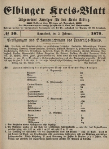 Kreis-Blatt des Königlich Preußischen Landraths-Amtes zu Elbing, Nr. 10 Sonnabend 2 Februar 1878