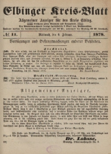 Kreis-Blatt des Königlich Preußischen Landraths-Amtes zu Elbing, Nr. 11 Mittwoch 6 Februar 1878