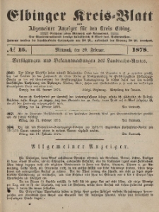 Kreis-Blatt des Königlich Preußischen Landraths-Amtes zu Elbing, Nr. 15 Mittwoch 20 Februar 1878