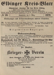 Kreis-Blatt des Königlich Preußischen Landraths-Amtes zu Elbing, Nr. 18 Sonnabend 2 März 1878