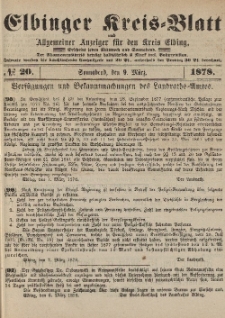 Kreis-Blatt des Königlich Preußischen Landraths-Amtes zu Elbing, Nr. 20 Sonnabend 9 März 1878