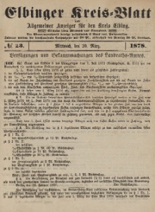Kreis-Blatt des Königlich Preußischen Landraths-Amtes zu Elbing, Nr. 23 Mittwoch 20 März 1878