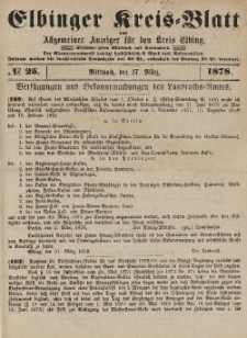 Kreis-Blatt des Königlich Preußischen Landraths-Amtes zu Elbing, Nr. 25 Mittwoch 27 März 1878