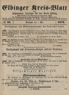 Kreis-Blatt des Königlich Preußischen Landraths-Amtes zu Elbing, Nr. 35 Mittwoch 1 Mai 1878