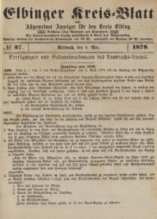 Kreis-Blatt des Königlich Preußischen Landraths-Amtes zu Elbing, Nr. 37 Mittwoch 8 Mai 1878