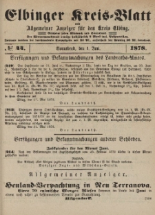 Kreis-Blatt des Königlich Preußischen Landraths-Amtes zu Elbing, Nr. 44 Sonnabend 1 Juni 1878