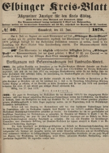 Kreis-Blatt des Königlich Preußischen Landraths-Amtes zu Elbing, Nr. 50 Sonnabend 22 Juni 1878