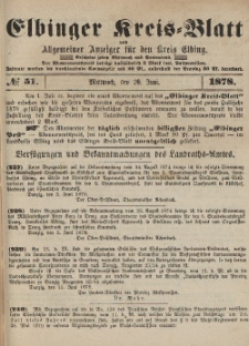 Kreis-Blatt des Königlich Preußischen Landraths-Amtes zu Elbing, Nr. 51 Mittwoch 26 Juni 1878