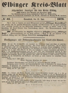 Kreis-Blatt des Königlich Preußischen Landraths-Amtes zu Elbing, Nr. 52 Sonnabend 29 Juni 1878