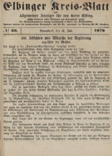 Kreis-Blatt des Königlich Preußischen Landraths-Amtes zu Elbing, Nr. 56 Sonnabend 13 Juli 1878