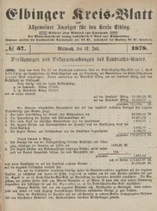Kreis-Blatt des Königlich Preußischen Landraths-Amtes zu Elbing, Nr. 57 Mittwoch 17 Juli 1878