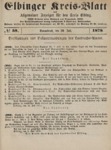 Kreis-Blatt des Königlich Preußischen Landraths-Amtes zu Elbing, Nr. 58 Sonnabend 20 Juli 1878