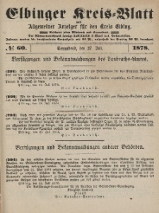 Kreis-Blatt des Königlich Preußischen Landraths-Amtes zu Elbing, Nr. 60 Sonnabend 27 Juli 1878