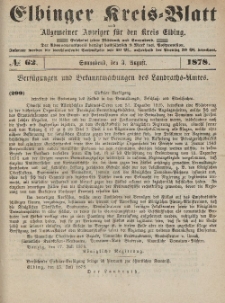 Kreis-Blatt des Königlich Preußischen Landraths-Amtes zu Elbing, Nr. 62 Sonnabend 3 August 1878