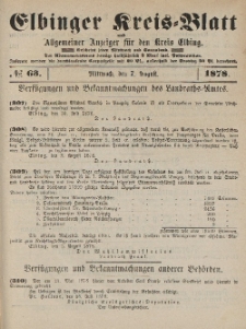 Kreis-Blatt des Königlich Preußischen Landraths-Amtes zu Elbing, Nr. 63 Mittwoch 7 August 1878