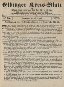 Kreis-Blatt des Königlich Preußischen Landraths-Amtes zu Elbing, Nr. 64 Sonnabend 10 August 1878