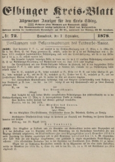 Kreis-Blatt des Königlich Preußischen Landraths-Amtes zu Elbing, Nr. 72 Sonnabend 7 September 1878