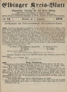 Kreis-Blatt des Königlich Preußischen Landraths-Amtes zu Elbing, Nr. 73 Mittwoch 11 September 1878