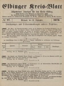 Kreis-Blatt des Königlich Preußischen Landraths-Amtes zu Elbing, Nr. 77 Mittwoch 25 September 1878