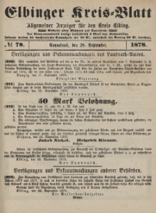 Kreis-Blatt des Königlich Preußischen Landraths-Amtes zu Elbing, Nr. 78 Sonnabend 28 September 1878