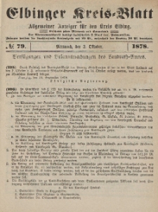 Kreis-Blatt des Königlich Preußischen Landraths-Amtes zu Elbing, Nr. 79 Mittwoch 2 Oktober 1878