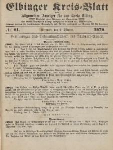 Kreis-Blatt des Königlich Preußischen Landraths-Amtes zu Elbing, Nr. 81 Mittwoch 9 Oktober 1878