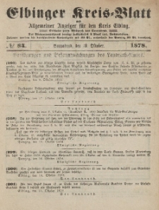 Kreis-Blatt des Königlich Preußischen Landraths-Amtes zu Elbing, Nr. 84 Sonnabend 19 Oktober 1878