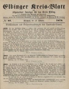 Kreis-Blatt des Königlich Preußischen Landraths-Amtes zu Elbing, Nr. 85 Mittwoch 23 Oktober 1878