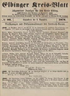 Kreis-Blatt des Königlich Preußischen Landraths-Amtes zu Elbing, Nr. 90 Sonnabend 9 November 1878