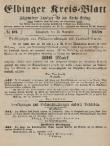 Kreis-Blatt des Königlich Preußischen Landraths-Amtes zu Elbing, Nr. 94 Sonnabend 23 November 1878