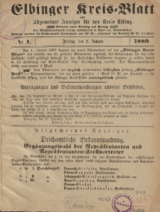 Kreis-Blatt des Königlich Preußischen Landraths-Amtes zu Elbing, Nr. 1 Freitag 2 Januar 1880