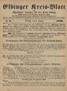 Kreis-Blatt des Königlich Preußischen Landraths-Amtes zu Elbing, Nr. 2 Dienstag 6 Januar 1880