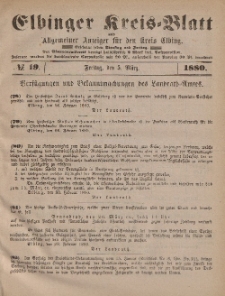 Kreis-Blatt des Königlich Preußischen Landraths-Amtes zu Elbing, Nr. 19 Freitag 5 März 1880