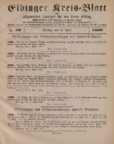 Kreis-Blatt des Königlich Preußischen Landraths-Amtes zu Elbing, Nr. 30 Dienstag 13 April 1880