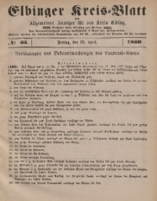 Kreis-Blatt des Königlich Preußischen Landraths-Amtes zu Elbing, Nr. 33 Freitag 23 April 1880