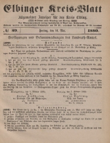 Kreis-Blatt des Königlich Preußischen Landraths-Amtes zu Elbing, Nr. 39 Freitag 14 Mai 1880