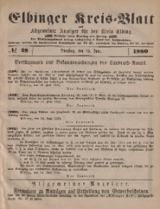Kreis-Blatt des Königlich Preußischen Landraths-Amtes zu Elbing, Nr. 48 Dienstag 15 Juni 1880