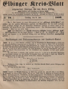 Kreis-Blatt des Königlich Preußischen Landraths-Amtes zu Elbing, Nr. 54 Dienstag 6 Juli 1880