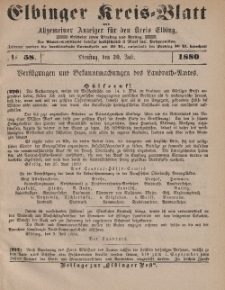 Kreis-Blatt des Königlich Preußischen Landraths-Amtes zu Elbing, Nr. 58 Dienstag 20 Juli 1880