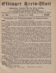 Kreis-Blatt des Königlich Preußischen Landraths-Amtes zu Elbing, Nr. 63 Freitag 6 August 1880