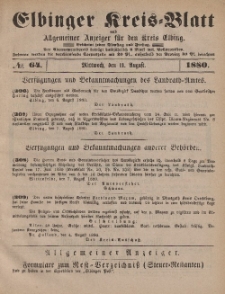 Kreis-Blatt des Königlich Preußischen Landraths-Amtes zu Elbing, Nr. 64 Mittwoch 11 August 1880