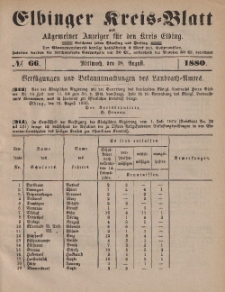 Kreis-Blatt des Königlich Preußischen Landraths-Amtes zu Elbing, Nr. 66 Mittwoch 18 August 1880