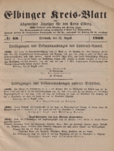 Kreis-Blatt des Königlich Preußischen Landraths-Amtes zu Elbing, Nr. 68 Mittwoch 25 August 1880