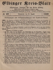 Kreis-Blatt des Königlich Preußischen Landraths-Amtes zu Elbing, Nr. 69 Sonnabend 28 August 1880