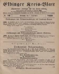 Kreis-Blatt des Königlich Preußischen Landraths-Amtes zu Elbing, Nr. 70 Mittwoch 1 September 1880